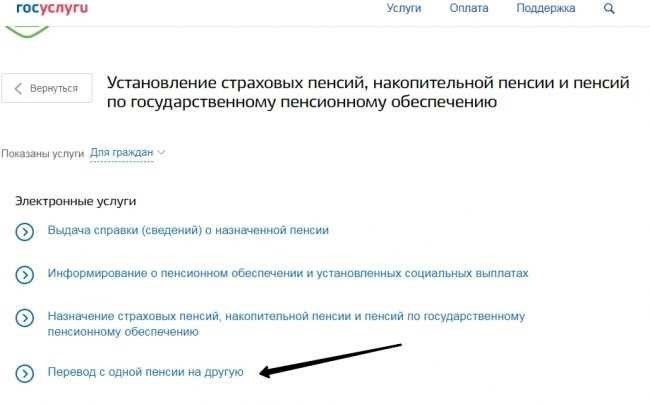 Как сделать перевод с одной пенсии на другую через портал Госуслуг